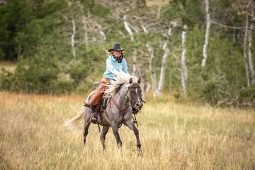 Cow Girl On Rocky Mountain Horse