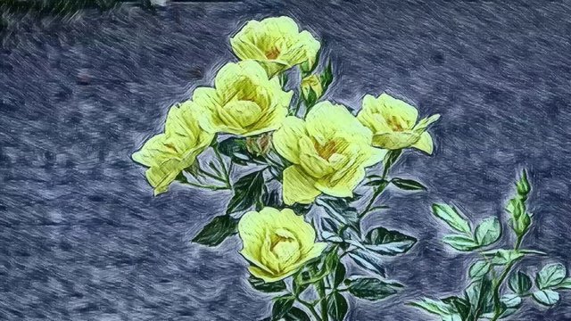 Living painting . Yellow roses , flowers waving in the wind. Digital paint ,Computer rendering. 