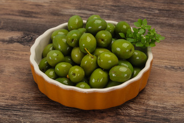 Green Campo Real olives in the bowl