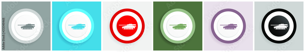 Aufkleber tank icon, army, military, war vehicle vector illustrations in 6 colors options for web design and m