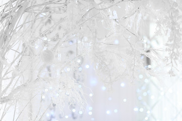 Obraz na płótnie Canvas Decorative christmas background with bokeh lights and snowflakes - Image