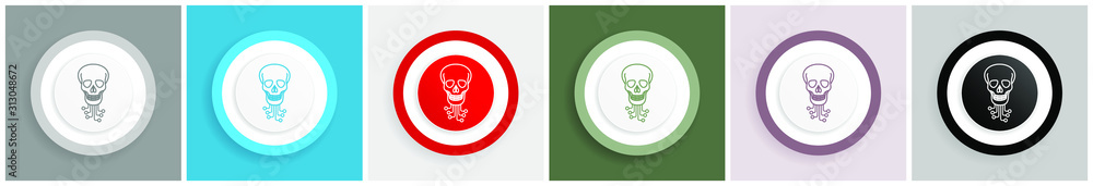 Poster hack icon, virus, circuit, skull, hacker vector illustrations in 6 colors options for web design and