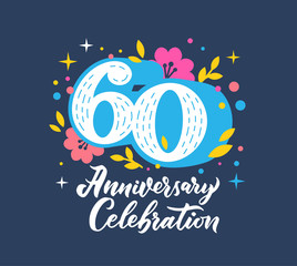 60 anniversary celebration flat vector greeting card template
