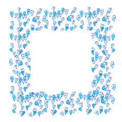 frame of blue hearts on a white background