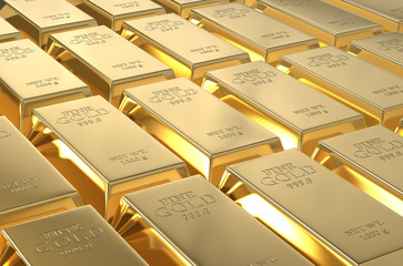 Stack of gold bars, weight of Gold Bars 1000 grams Concept of wealth and reserve, 3d illustration