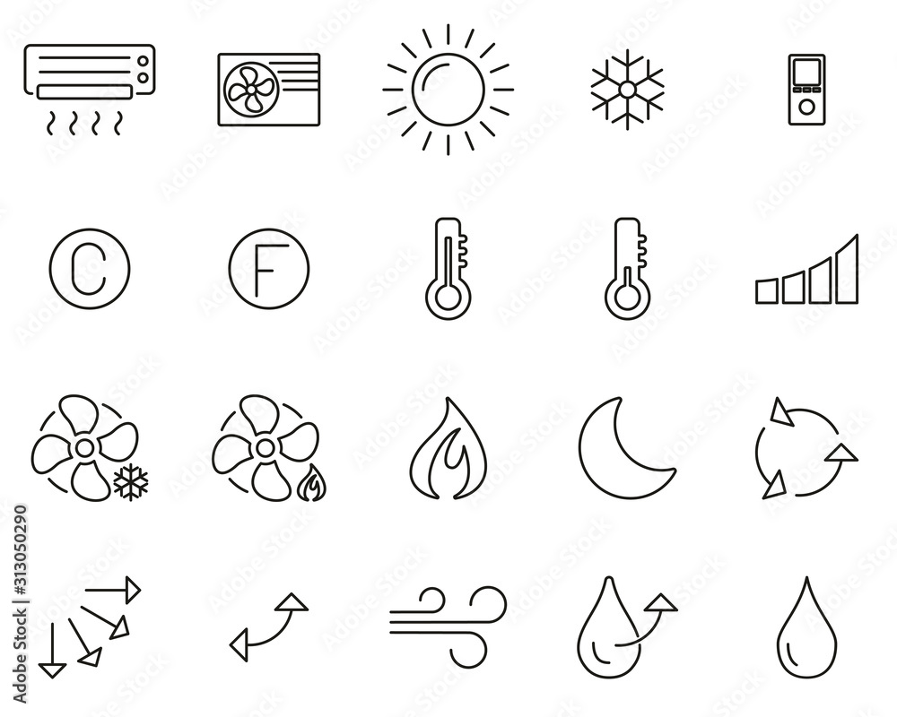 Sticker Air Conditioning Icons Thin Line Set Big