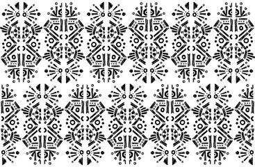 Ikat geometric pattern etnic indian ornamental black and white illustration. Navajo motif texture ornate design for surface print. Black and white background
