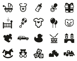 Baby Shower Icons Black & White Set Big
