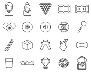 Billiards Or Pool Sport & Equipment Icons Thin Line Set Big