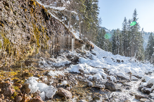 Triefen attraction: Waterfalls in Hinterthal, Austria in winter
