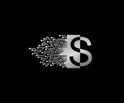 Digital Network  S Letter Logo Icon, Metal S Line Connection Data Design.