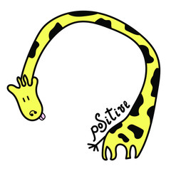 Hand drawn positive vector illustration. Cute and fun giraffe for design on baby clothes, card, books, fabrics and other.