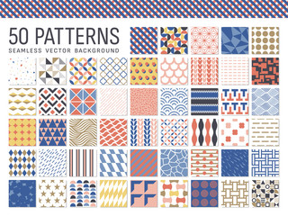 50種類の幾何学模様のシームレスパターン