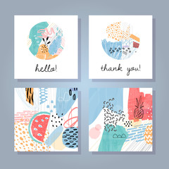 Abstract colorful collage backgrounds set. Hand drawn templates for card, flyer and invitation design.