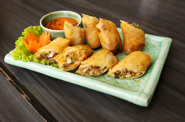 Deep fried spring rolls with pork, vegetables and glass noodles