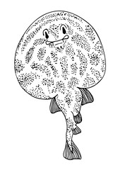 Electric ray. Black hand drawn realistic outline vector image.