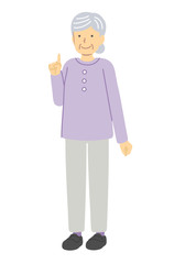 紫の服を着たワンポイントなシニア女性