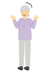 紫の服を着た驚くシニア女性