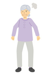 紫の服を着た怒るシニア女性