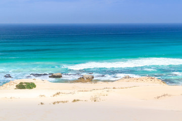 Fototapeta premium View from sand dune over the turquoise Indian Ocean, De Hoop Nature Reserve, South Africa