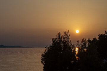 Sunset on Adriatic sea in Makarska, Croatia 