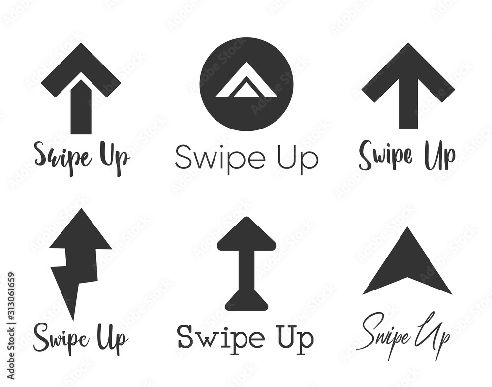 Poster swipe up icon set isolated on background for stories design, scroll pictogram. arrow up logo for blo