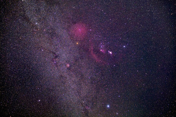 Wide-Field Of  Barnard's Loop And Orion Nebula in the dark night sky