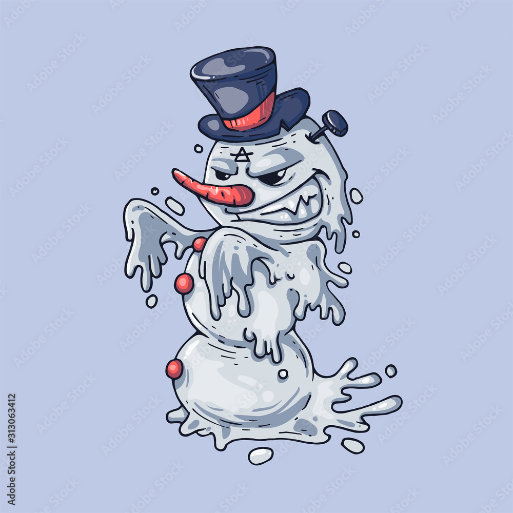 Wall mural angry snowman in a black hat. creative vector illustration. cartoon art for web and print.