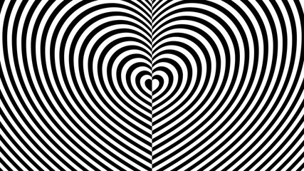 Futuristic minimal ornament of stripes in the form of a repeating heart shape. Minimalistic abstract hypnotic pattern. Optical illusion of movement.