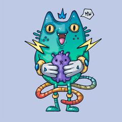 Funny crazy cat. Creative Vector Illustration. Cartoon art for web and print.