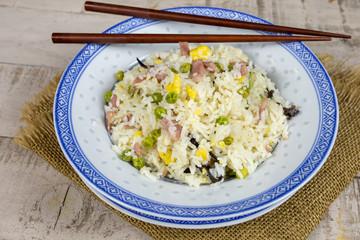 Cantonese rice plate on a table