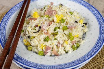 Cantonese rice plate on a table