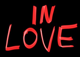 In Love red neon tittle on black background