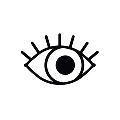 Open eye line icon on white background. Look, see, sight, view sign and symbol. Vector linear graphic element. Optical and search theme in minimal design style. Eye with eyelashes.