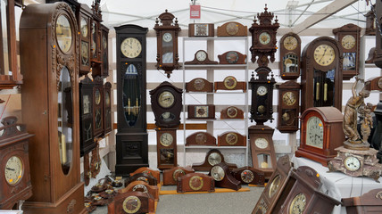 Collection of an old clocks for sale at flea market
