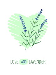 POSTCARD WITH WATERCOLOR LAVENDER AND GREEN HEART