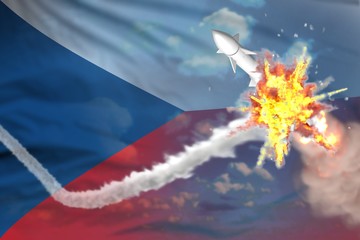 Czechia intercepted supersonic warhead, modern antirocket destroys enemy missile concept, military industrial 3D illustration with flag