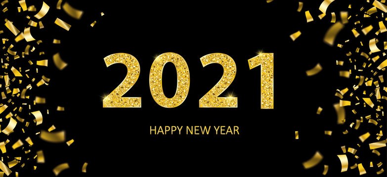 2021 New Year Golden Confetti Black Header