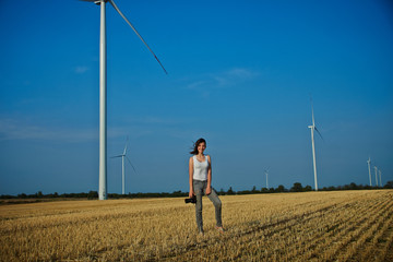 wind turbine against blue sky