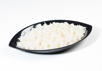 bowl of boiled rice on white background