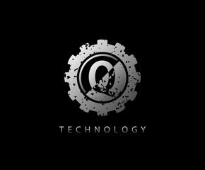 Q Letter Metal Gear Service Logo Icon  