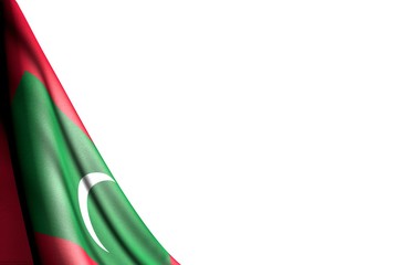 beautiful isolated photo of Maldives flag hanging diagonal - mockup on white with place for your content - any feast flag 3d illustration..