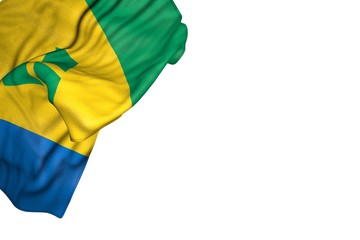 nice any holiday flag 3d illustration. - Saint Vincent and the Grenadines flag with big folds lying flat in top left corner isolated on white