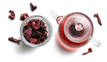 Hibiscus tea for making a drink on a white background © butenkow