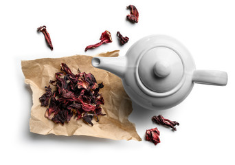 Hibiscus tea for making a drink on a white background © butenkow