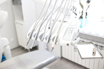 The office of the dentist. Dentist equipment close up