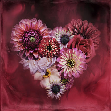 Flower heart, flower arrangement, pink