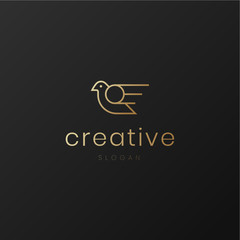 bird logo hipster vintage retro vector line outline monoline art icon in golden colors - luxury and jewelry concepts for exclusive services and products, beauty and spa industry