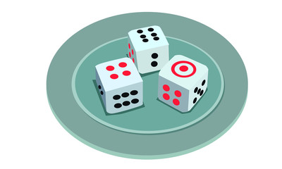 Stock Illustration: Three dice, placed on a plate