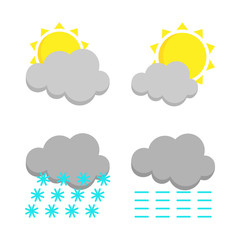 Weather forecast colorful icon set. 4 flat symbols isolated on white background. Vector illustration